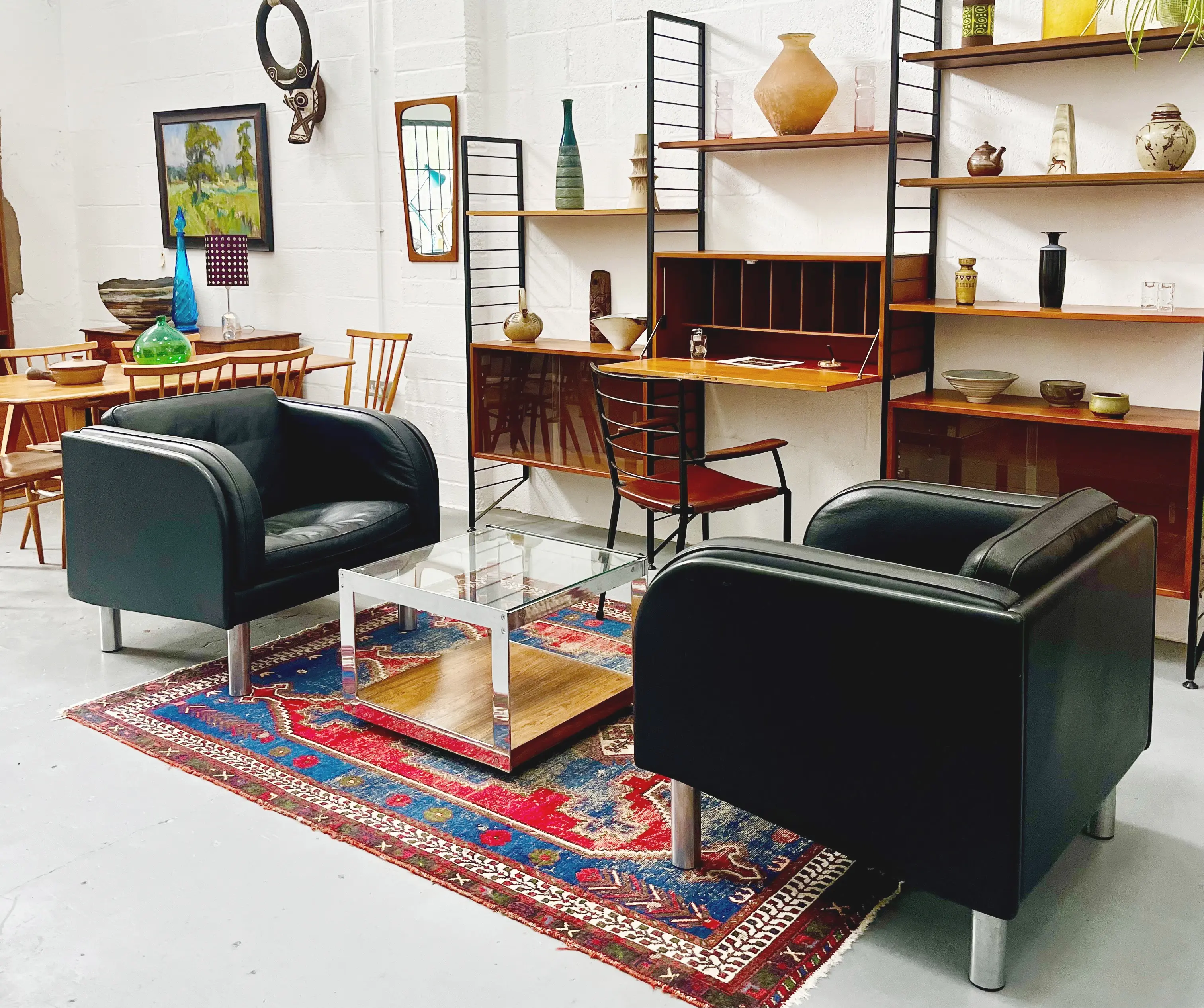 chairs and sideboard furniture showroom image retro vintage art