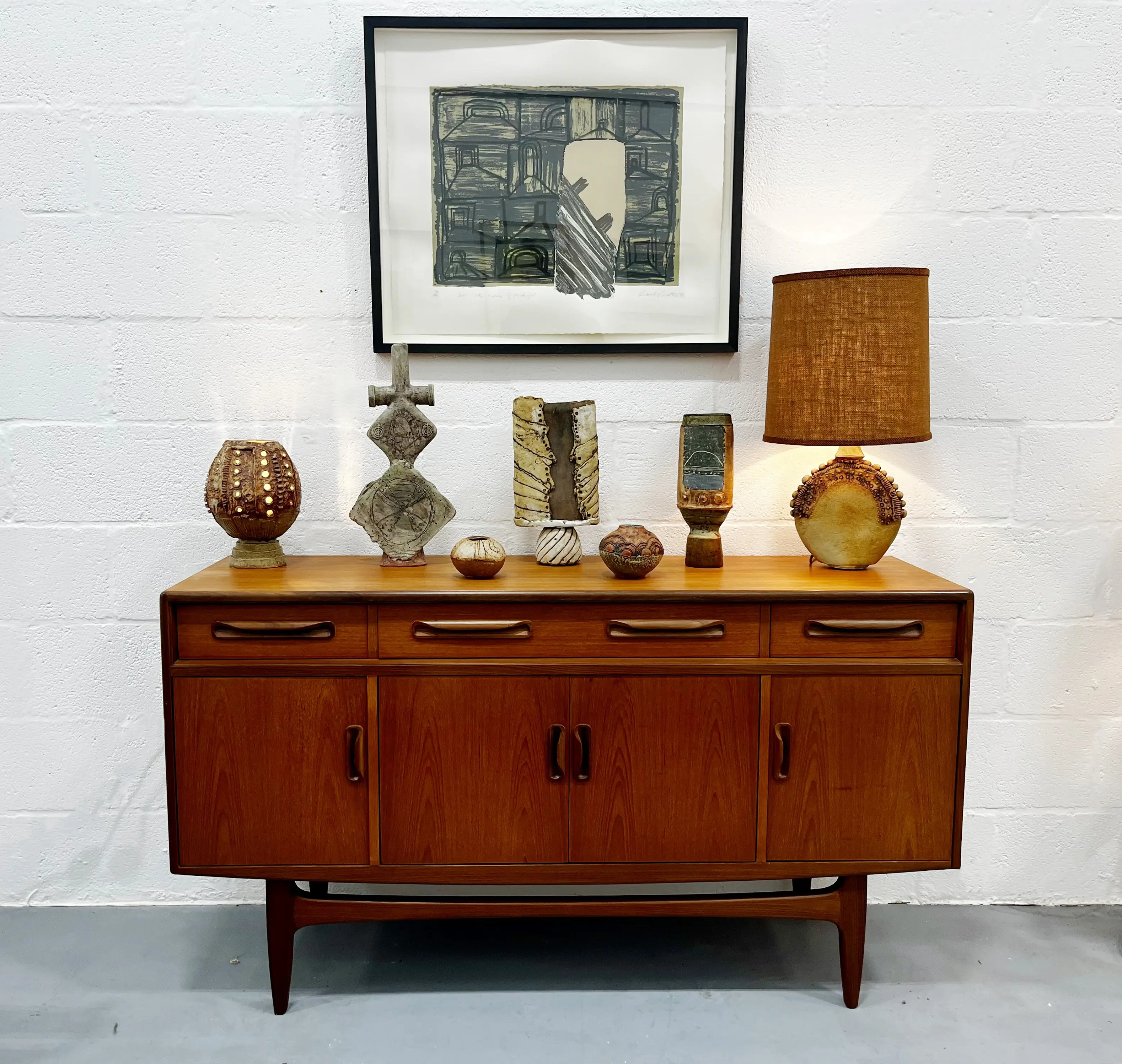 sideboard retro furniture wood leather chairs